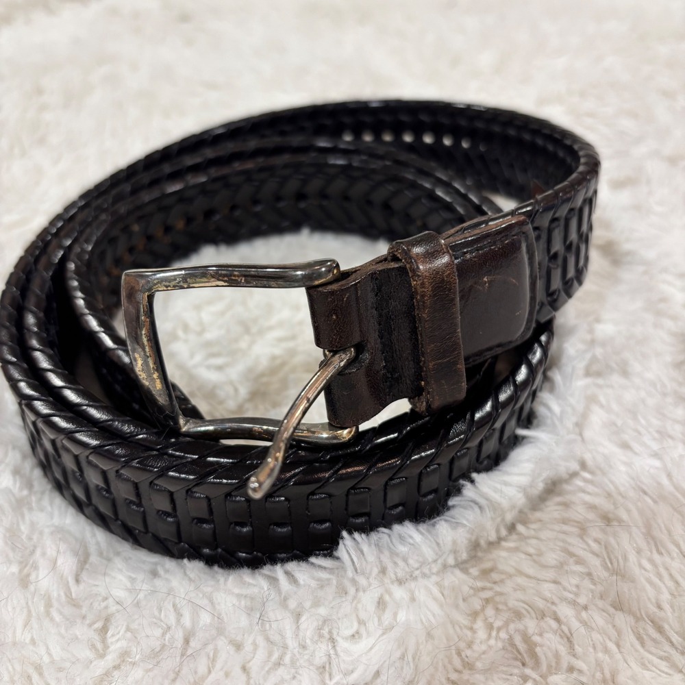 Trafalgar Mens Braided Leather Belt Dark Brown Woven Handcrafted Sz 44 11041708
